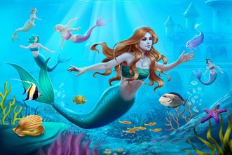 Residenzschloss Mergentheim, Ausstellung „Sterntaler“, Illustration Arielle im Wasser, von Elif Siebenpfeiffer