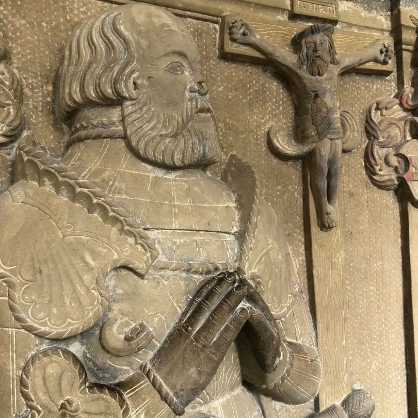 Kloster Schöntal, Detail, Grabplatte Götz von Berlichingen