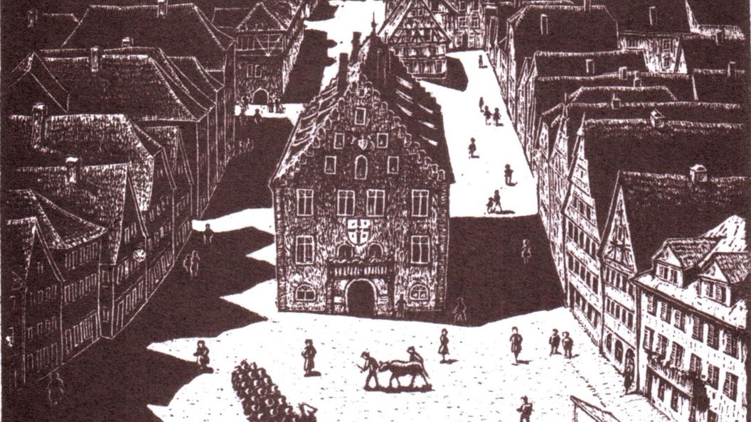 Residenzschloss Mergentheim, Historische Ansicht des Marktplatzes Mergentheim von Hermann Fechenbach