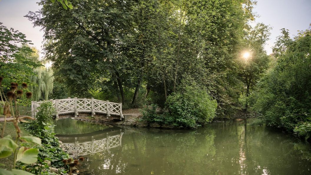 Residenzschloss Mergentheim, Brücke am See im Schlosspark