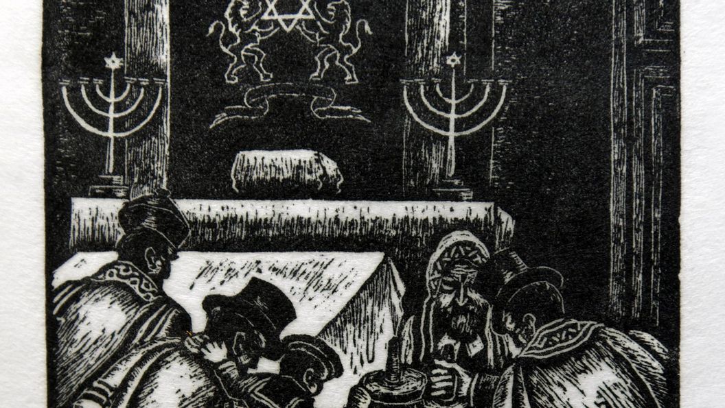 Residenzschloss Mergenheim, „In der Synagoge“, Holzschnitt von Hermann Fechenbach