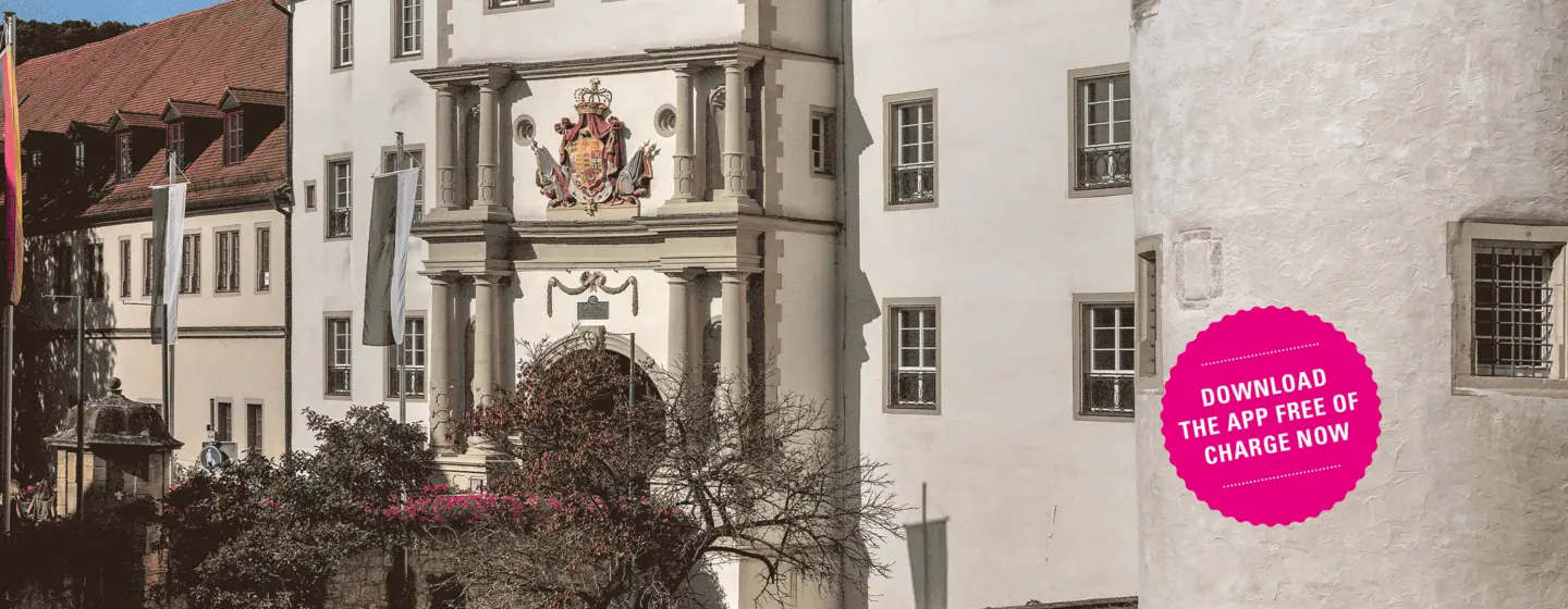 Mergentheim Residential Palace, advertising banner for the app "Monument BW"